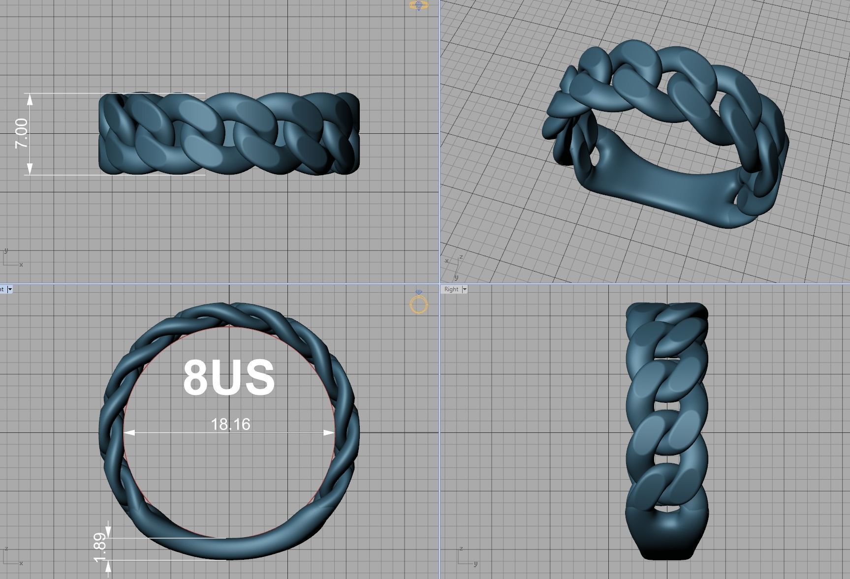 Cuban Ring Chain Link Ring 7mm Wide   5 6 7 8 9 US sizes 3dmodel 3D print model_16