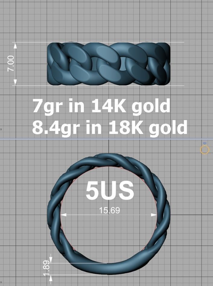 Cuban Ring Chain Link Ring 7mm Wide   5 6 7 8 9 US sizes 3dmodel 3D print model_30