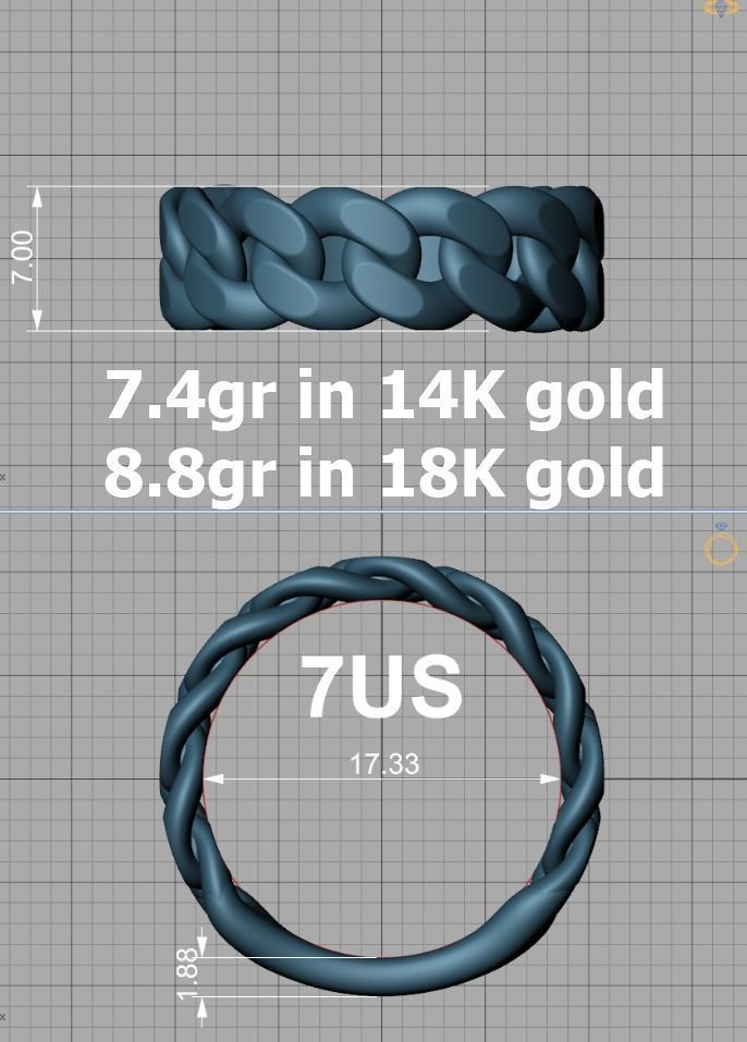 Cuban Ring Chain Link Ring 7mm Wide   5 6 7 8 9 US sizes 3dmodel 3D print model_32