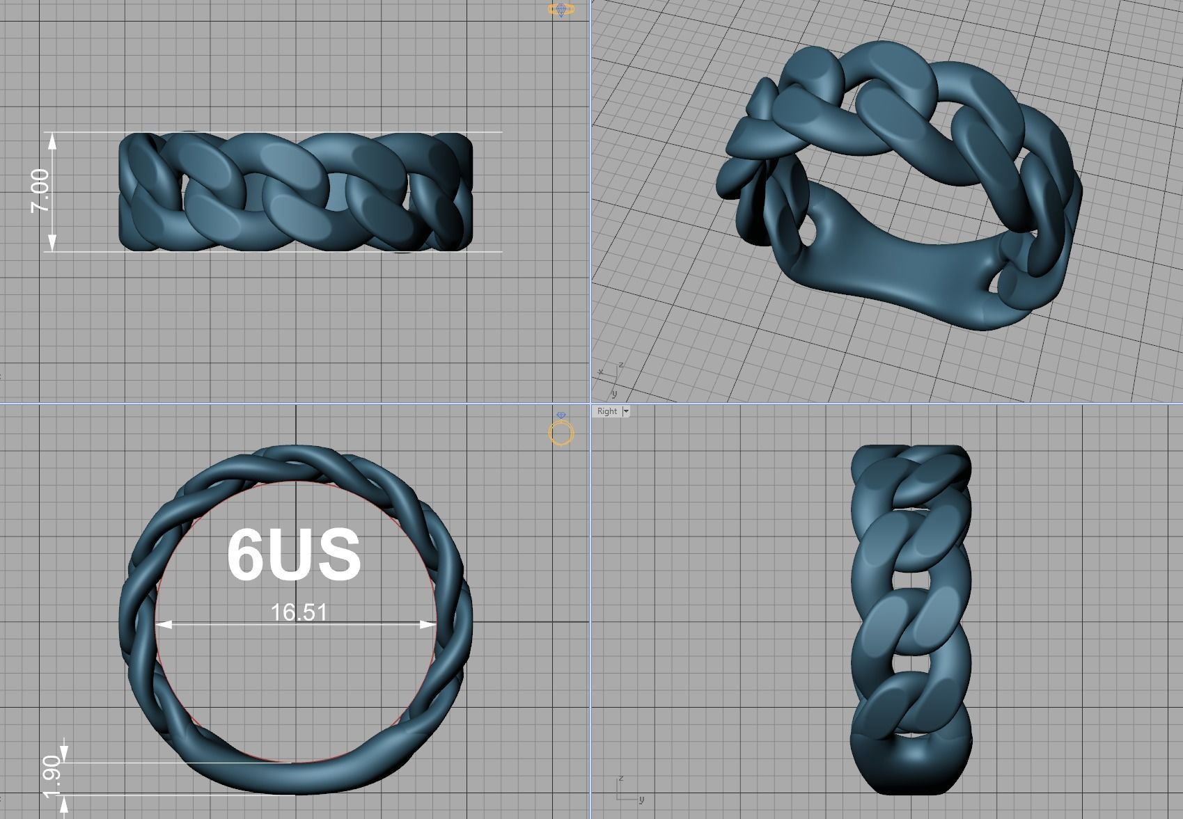 Cuban Ring Chain Link Ring 7mm Wide   5 6 7 8 9 US sizes 3dmodel 3D print model_14
