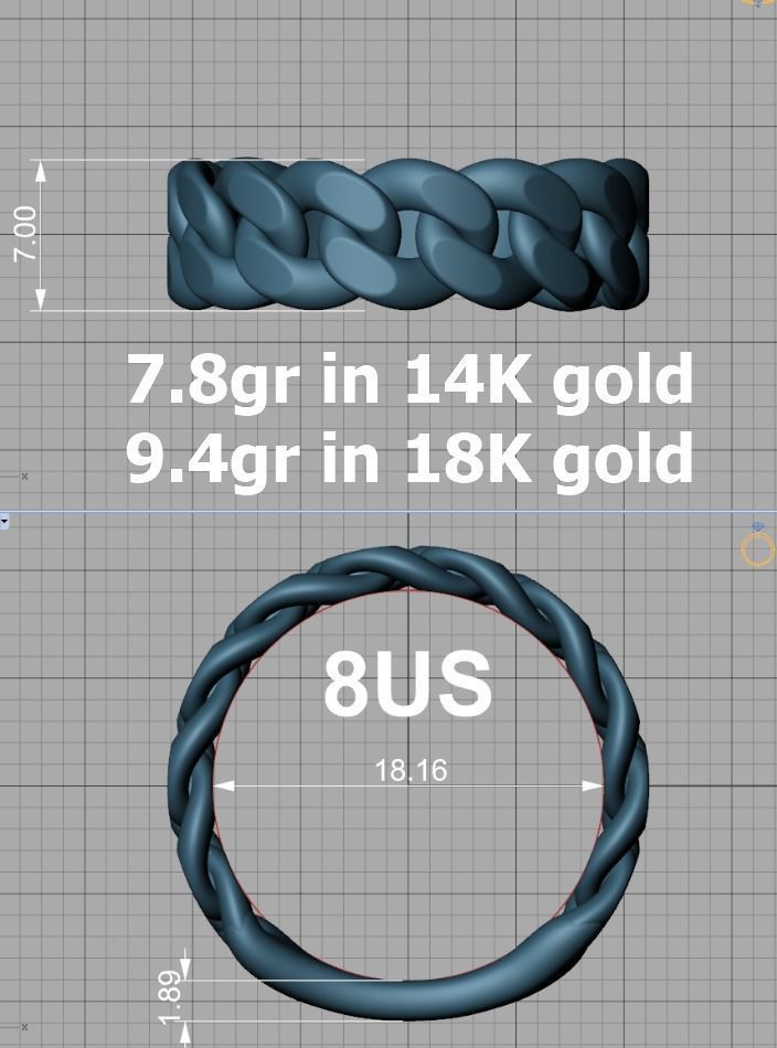 Cuban Ring Chain Link Ring 7mm Wide   5 6 7 8 9 US sizes 3dmodel 3D print model_33