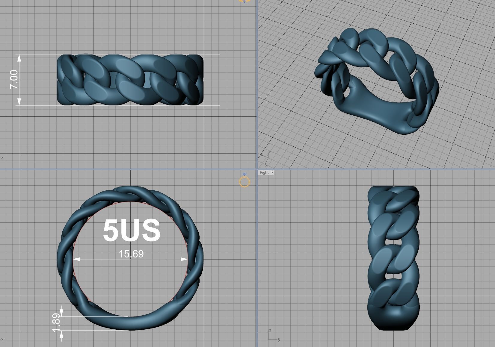 Cuban Ring Chain Link Ring 7mm Wide   5 6 7 8 9 US sizes 3dmodel 3D print model_13