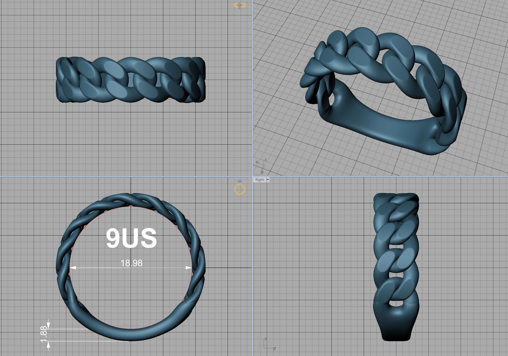 Cuban Ring Chain Link Ring 7mm Wide   5 6 7 8 9 US sizes 3dmodel 3D print model_17