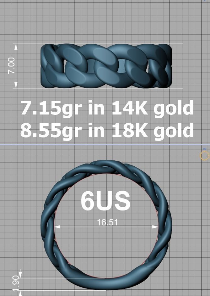 Cuban Ring Chain Link Ring 7mm Wide   5 6 7 8 9 US sizes 3dmodel 3D print model_31
