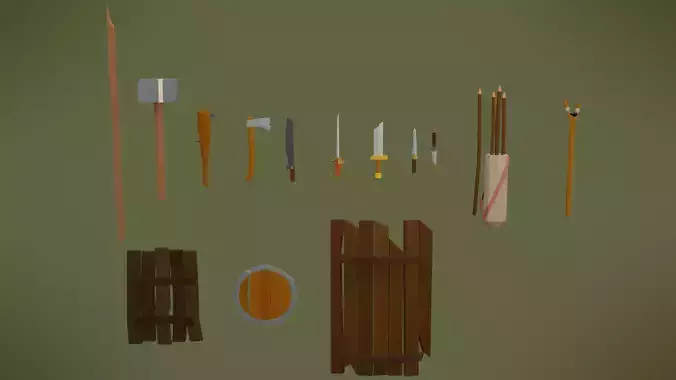 Simple stylized low poly weapon set lvl 1