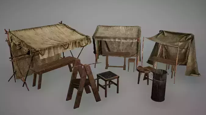 Viking Stalls Forge Stools Temper Low Poly Game Ready Low-poly 3D model