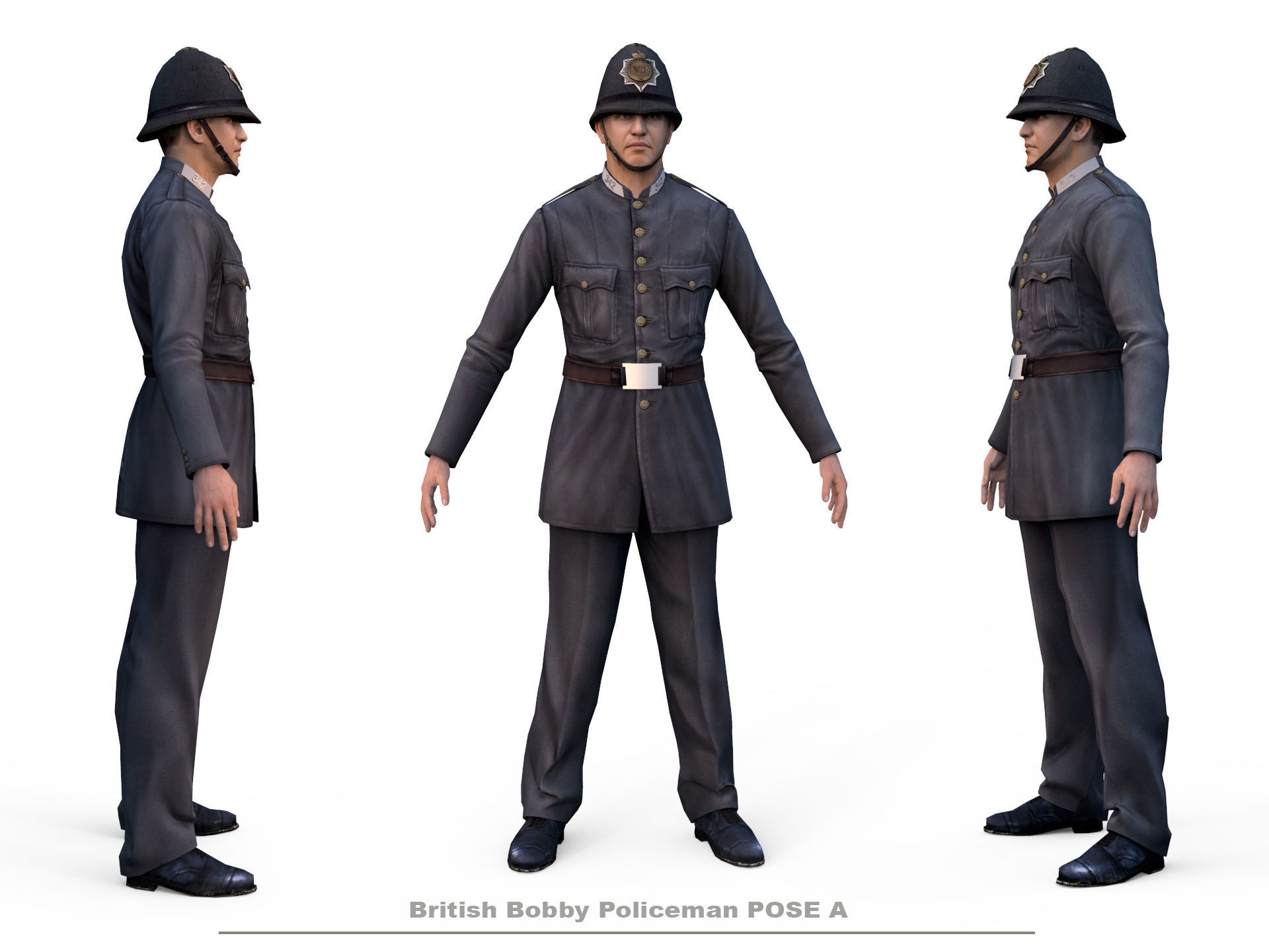 English Policeman Pose A   Low-poly 3D model_1
