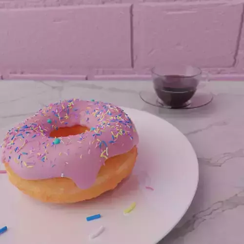 Donut cup of water on saucer 3D model