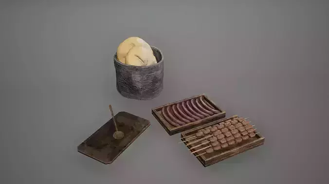 Viking Food Set Low Poly Game Ready Low-poly 3D model