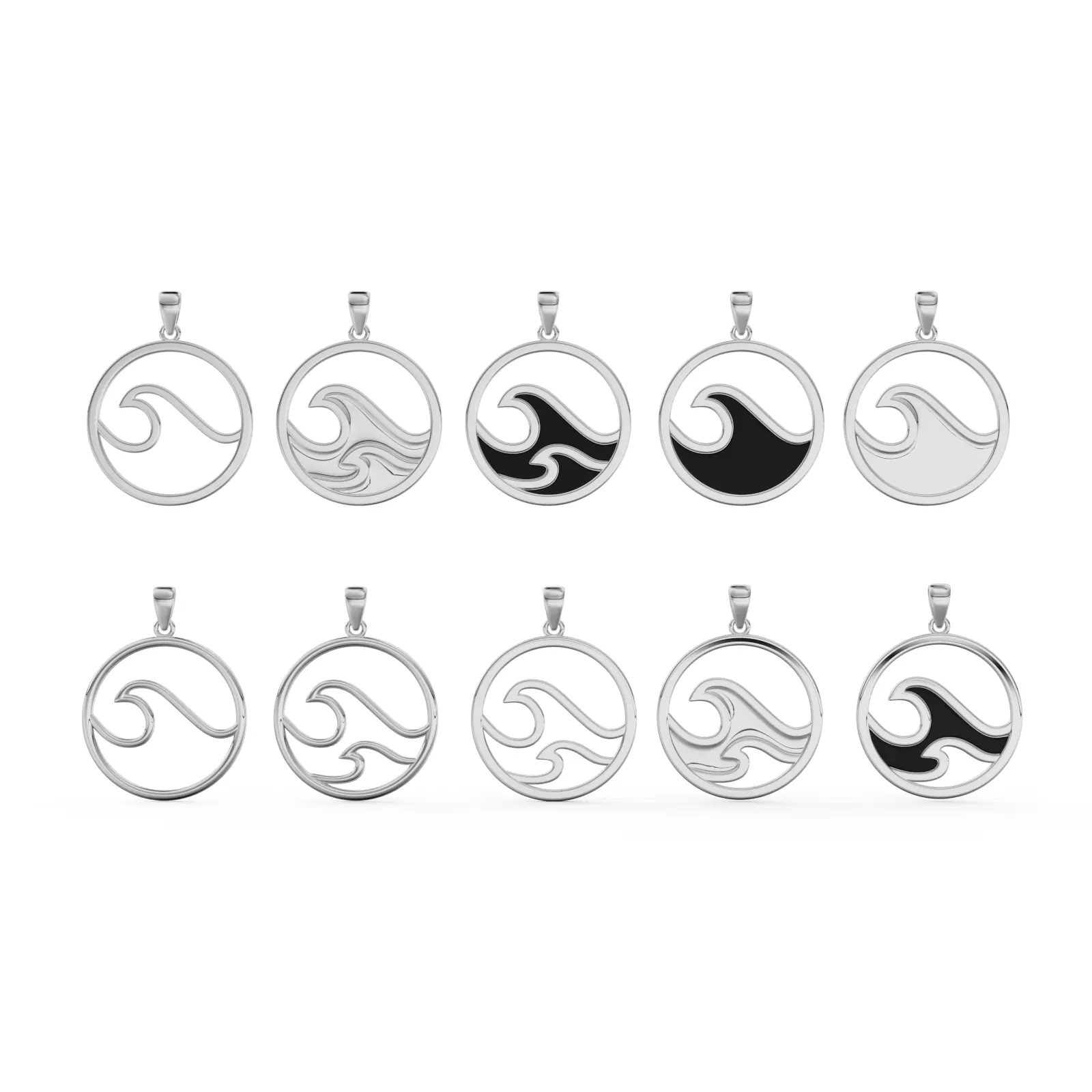 Set of pendants with sea wave 3D print model_0