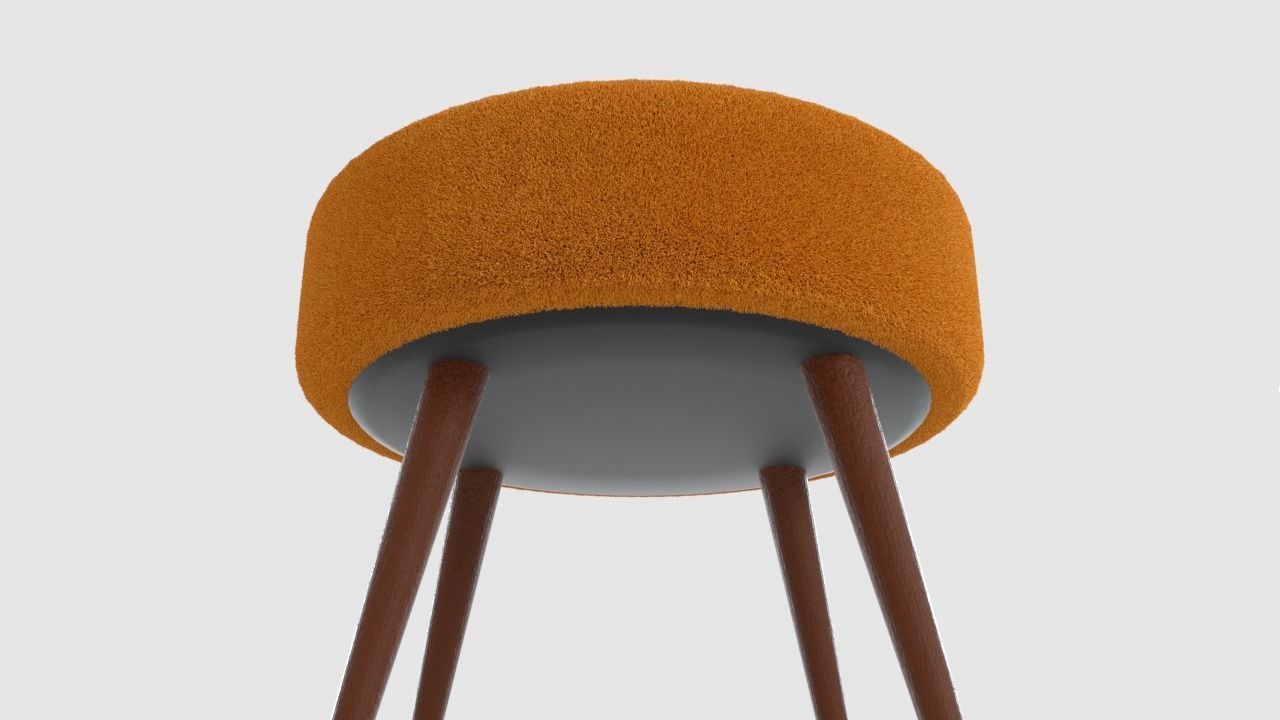 stool orange with wooden legs Free 3D model_2