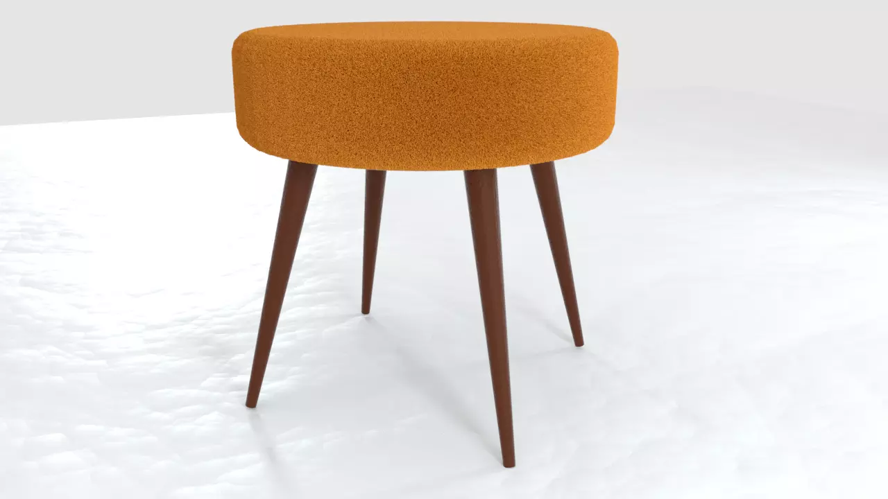 stool orange with wooden legs Free 3D model_0