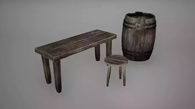 Viking Barrel Bench Stool Low Poly Game Ready