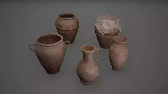 Viking Pots Vases Low Poly Game Ready