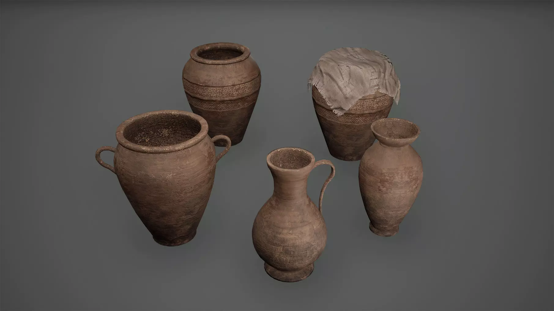 Viking Pots Vases Low Poly Game Ready Low-poly 3D model_0