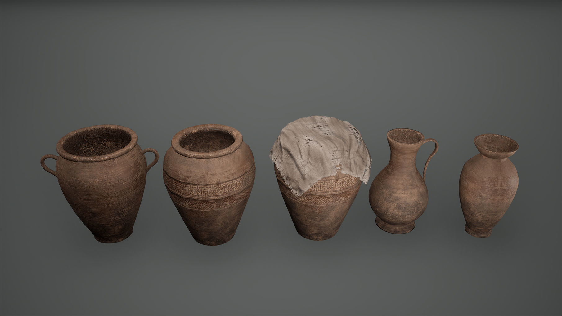 Viking Pots Vases Low Poly Game Ready Low-poly 3D model_3