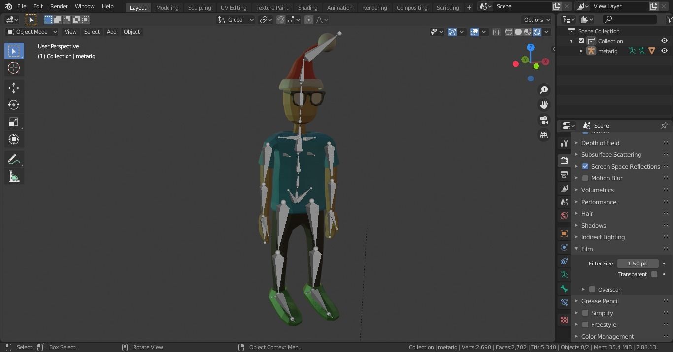 LOW POLY character with santa hat Low-poly 3D model_2