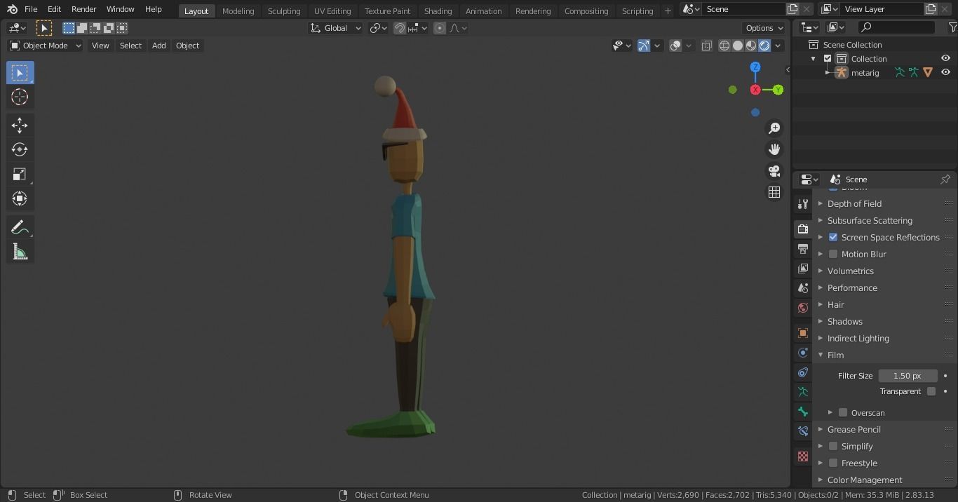 LOW POLY character with santa hat Low-poly 3D model_1