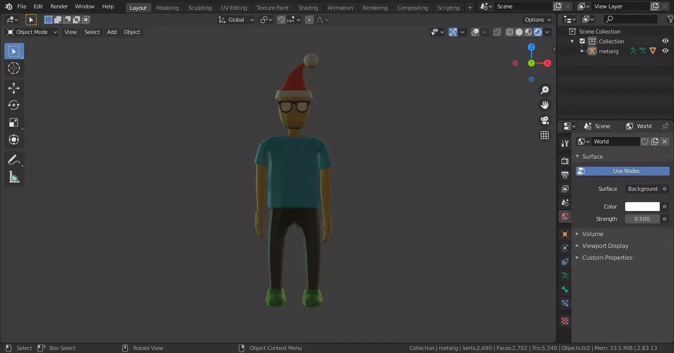 LOW POLY character with santa hat Low-poly 3D model_0