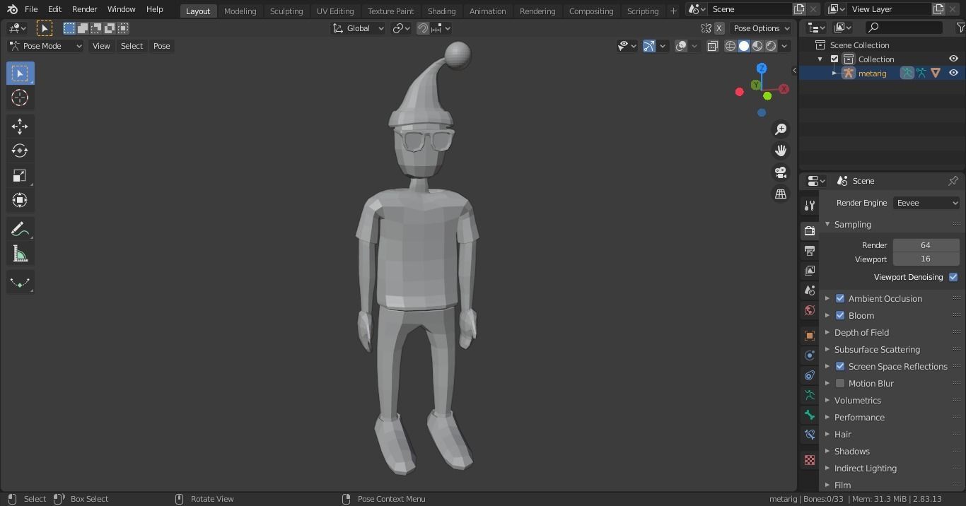 LOW POLY character with santa hat Low-poly 3D model_5