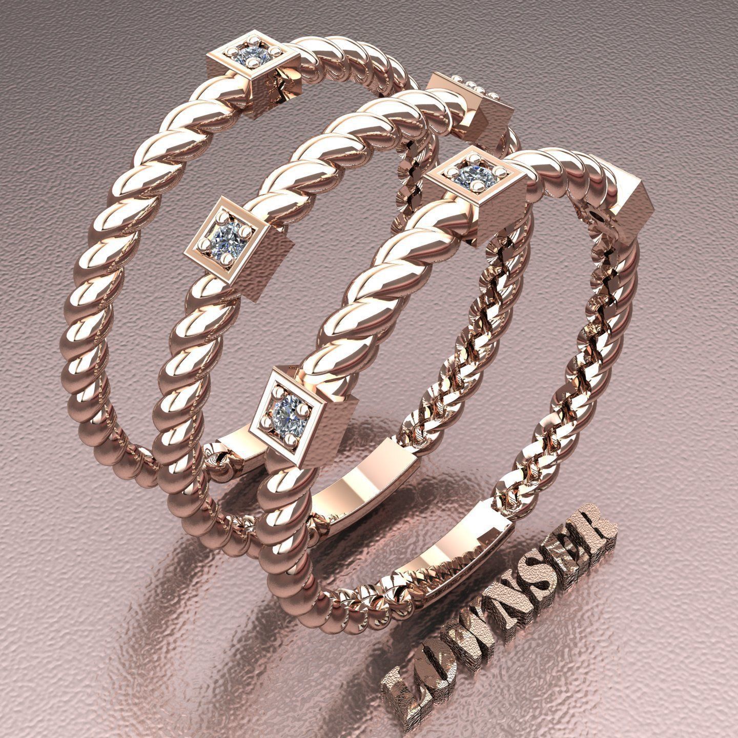 3 ring set for women 3D print model_9