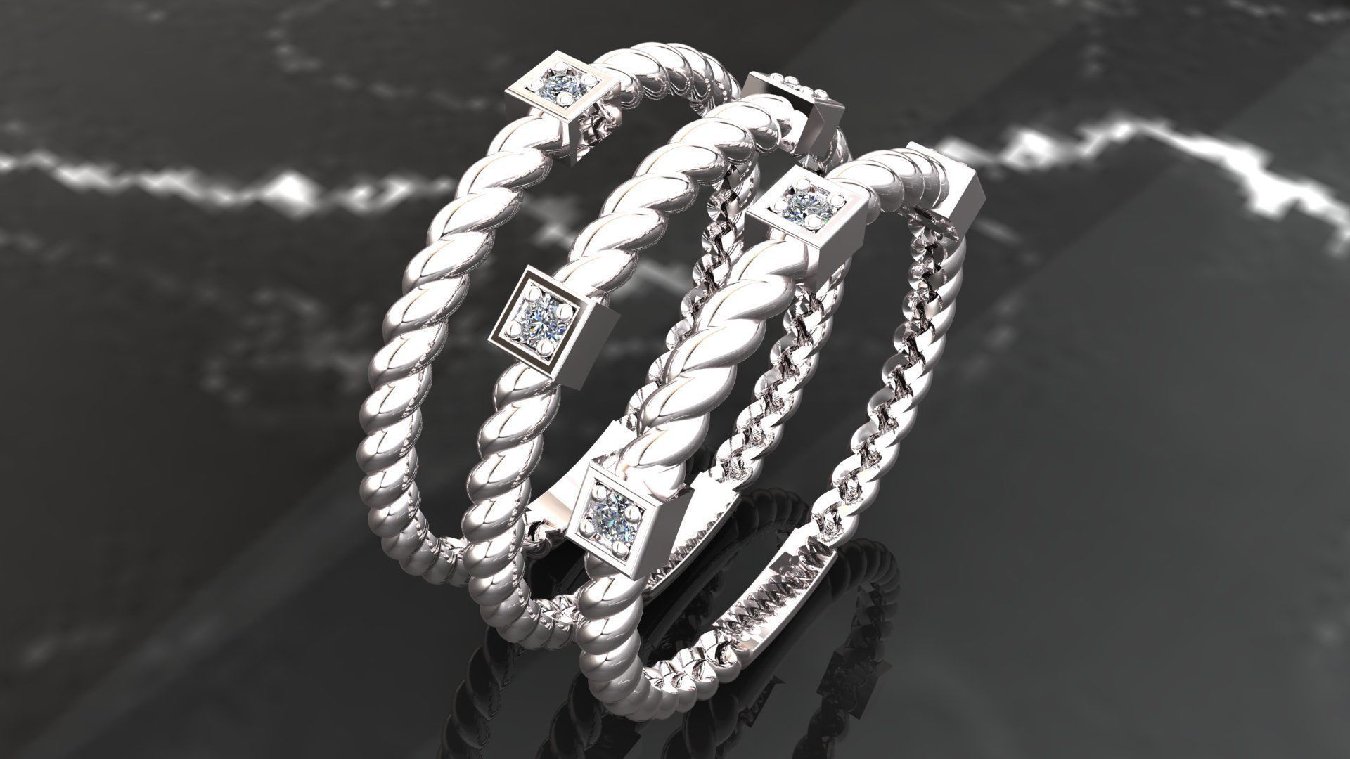 3 ring set for women 3D print model_10