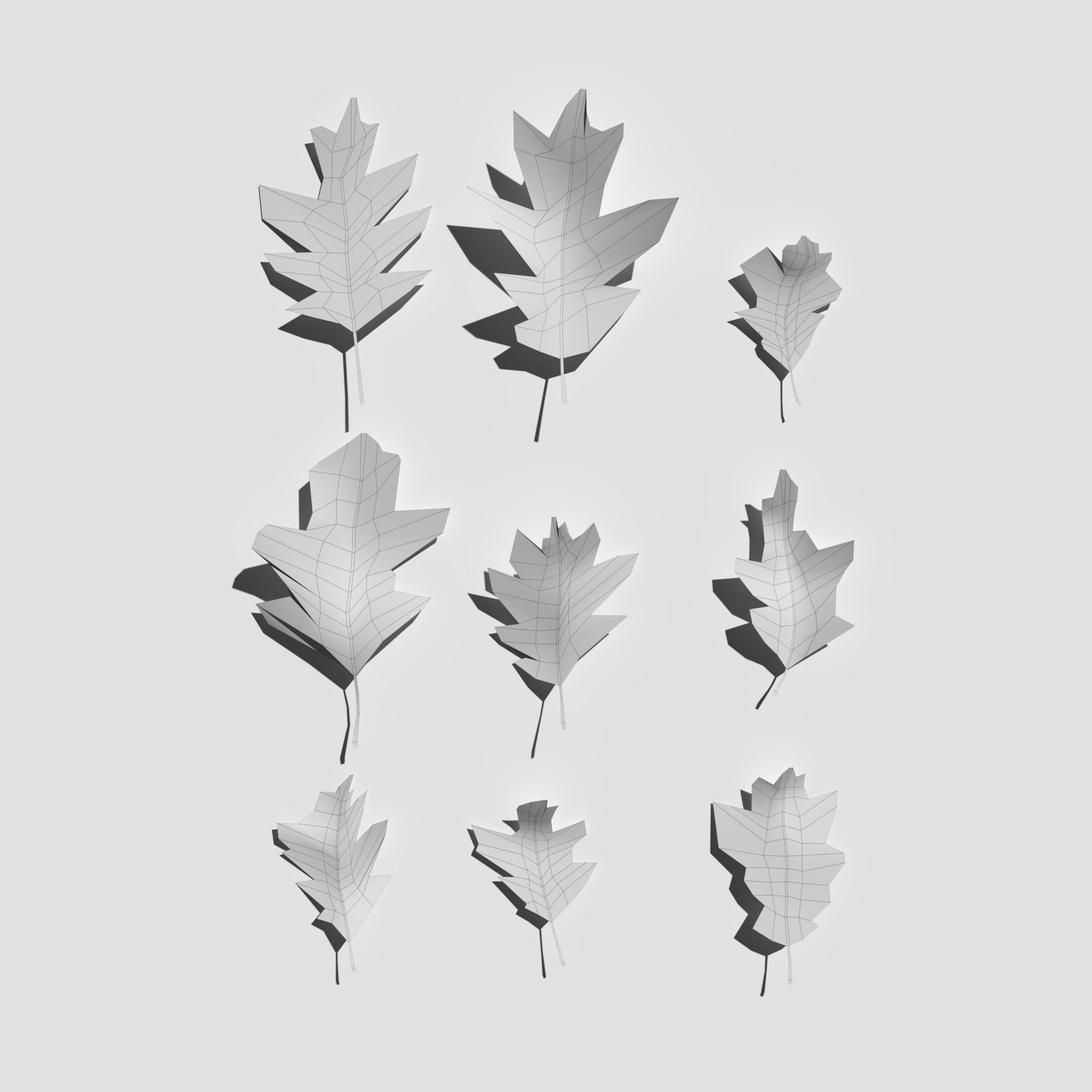 Dry Red Oak Leaves Pack Low-poly 3D model_12