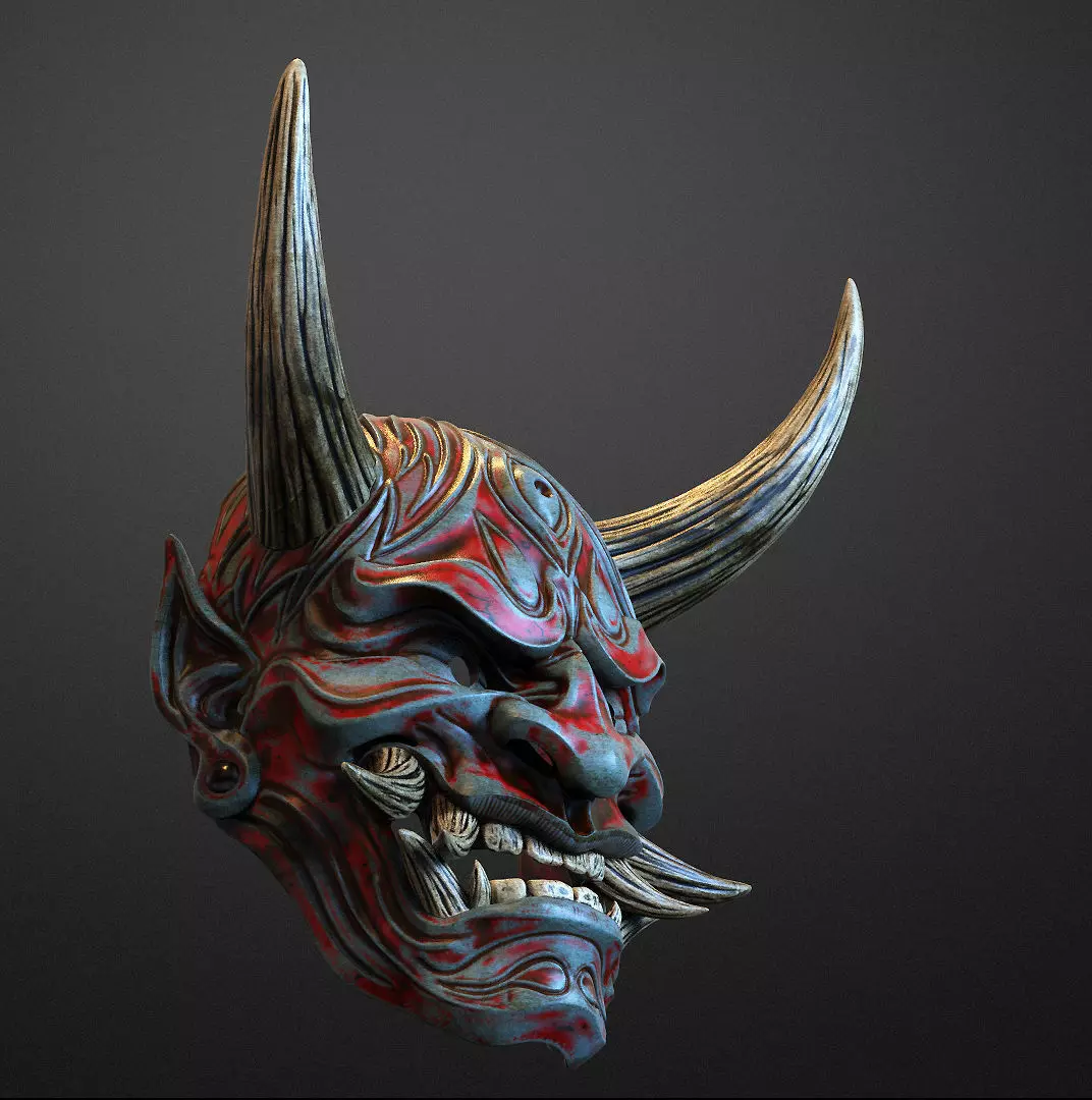 Japanese Hannya Mask Oni Demon Mask Samurai Mask 3D print model_0