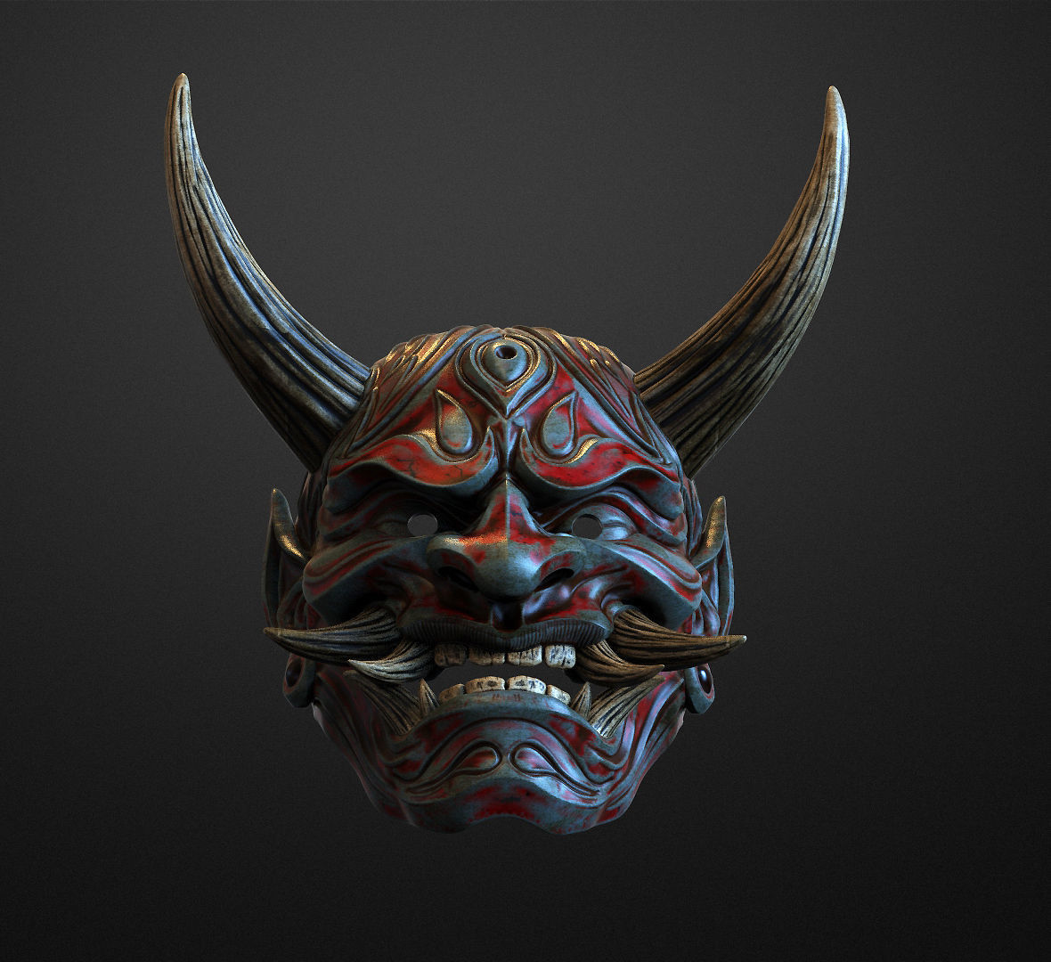 Japanese Hannya Mask Oni Demon Mask Samurai Mask 3D print model_2