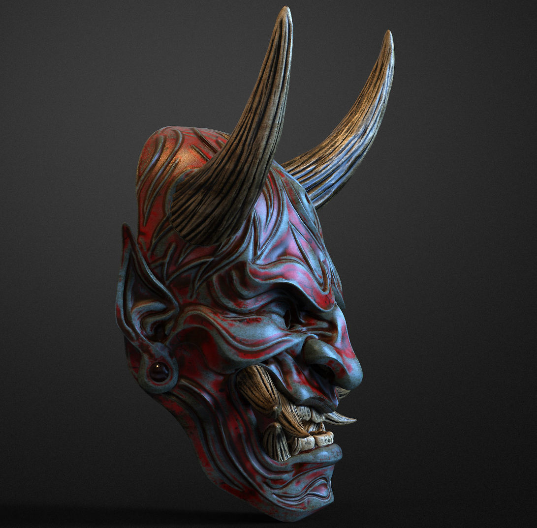 Japanese Hannya Mask Oni Demon Mask Samurai Mask 3D print model_5