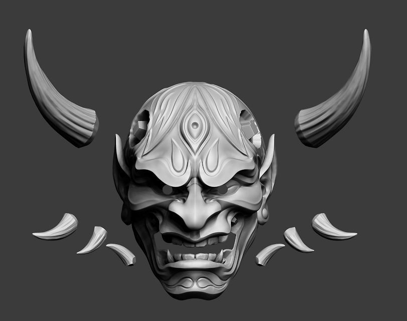 Japanese Hannya Mask Oni Demon Mask Samurai Mask 3D print model_13