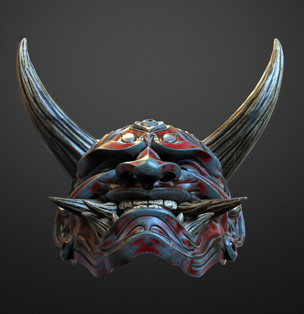 Japanese Hannya Mask Oni Demon Mask Samurai Mask 3D print model_6
