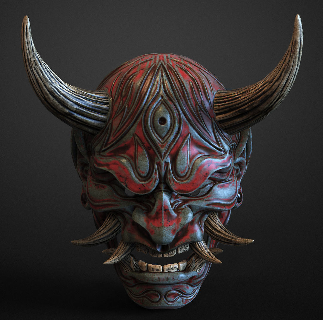 Japanese Hannya Mask Oni Demon Mask Samurai Mask 3D print model_7