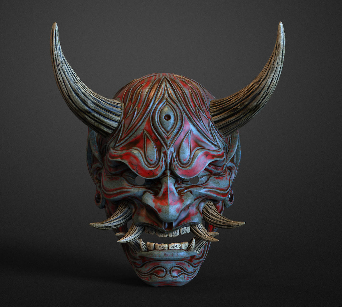Japanese Hannya Mask Oni Demon Mask Samurai Mask 3D print model_3