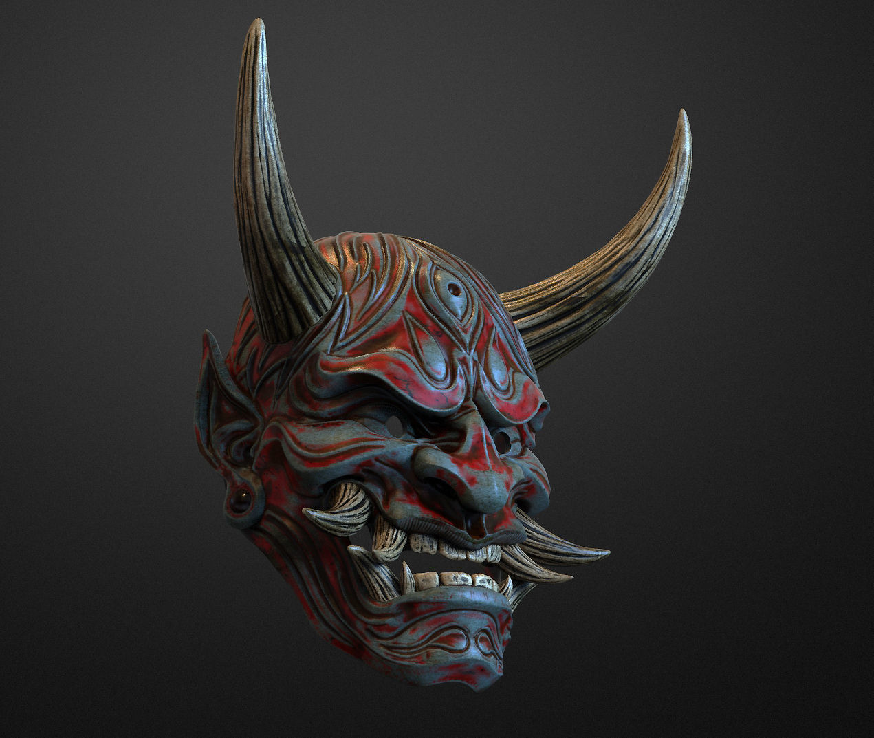 Japanese Hannya Mask Oni Demon Mask Samurai Mask 3D print model_1