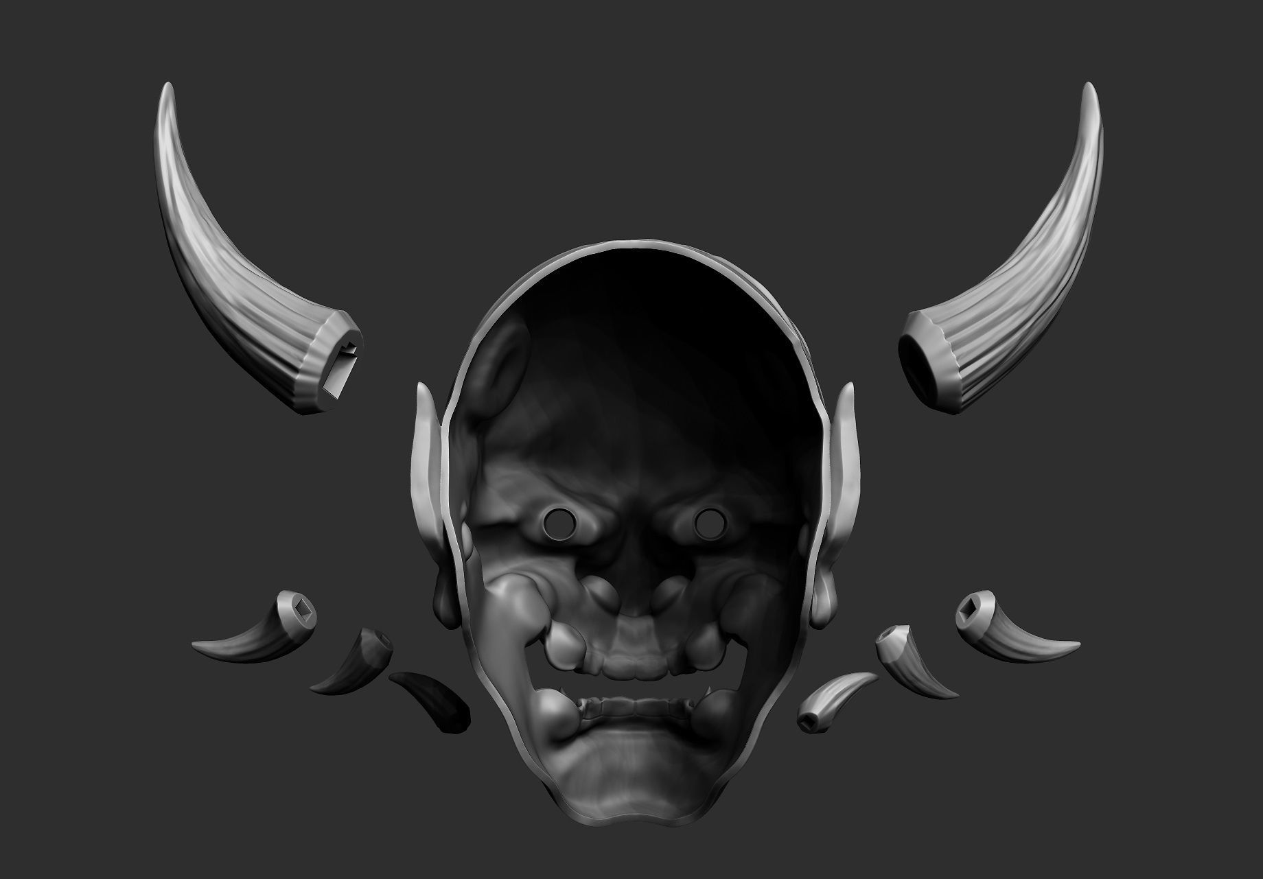 Japanese Hannya Mask Oni Demon Mask Samurai Mask 3D print model_14