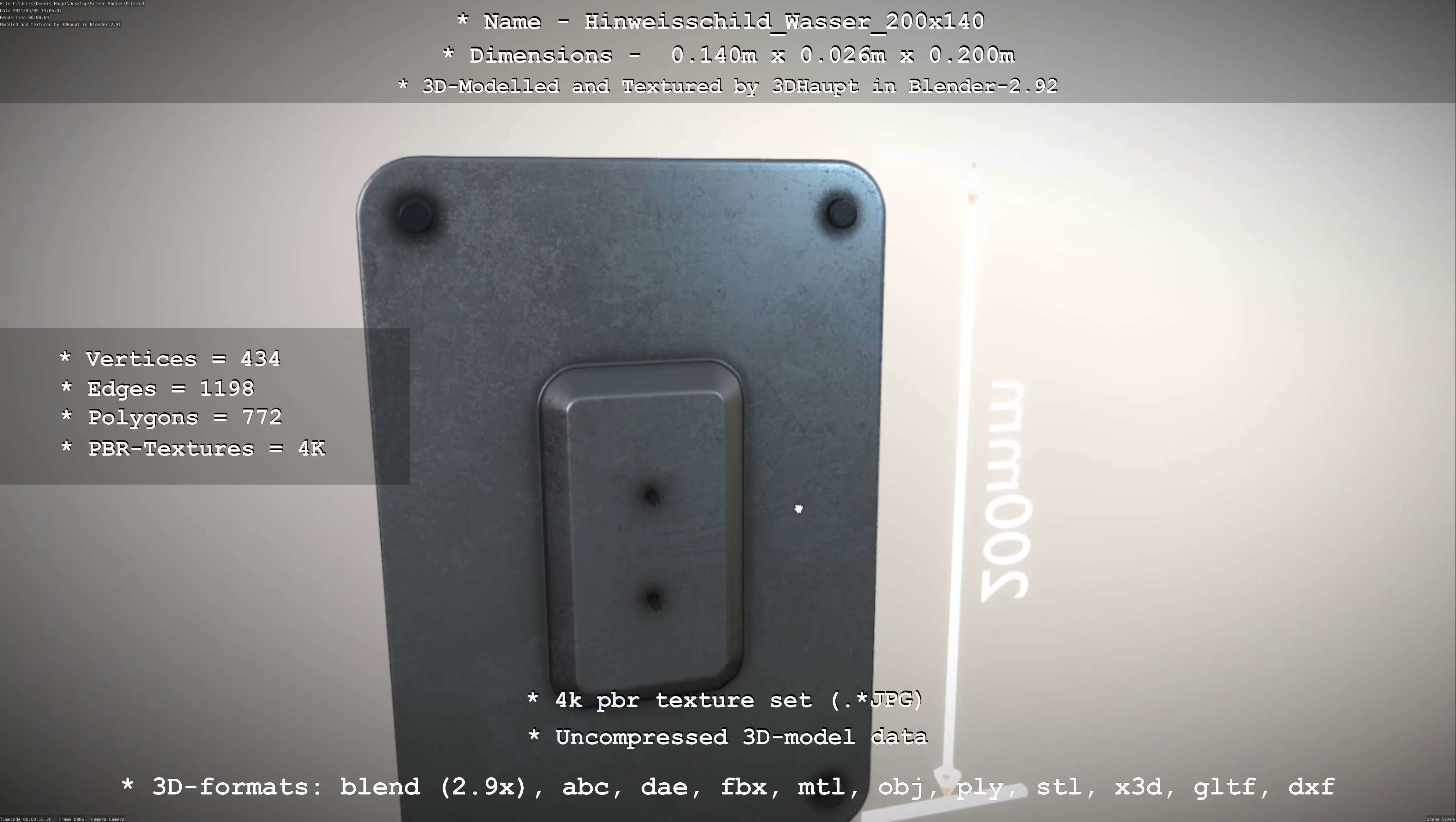 Hinweisschild Wasser 200x140mm Low-poly 3D model_93