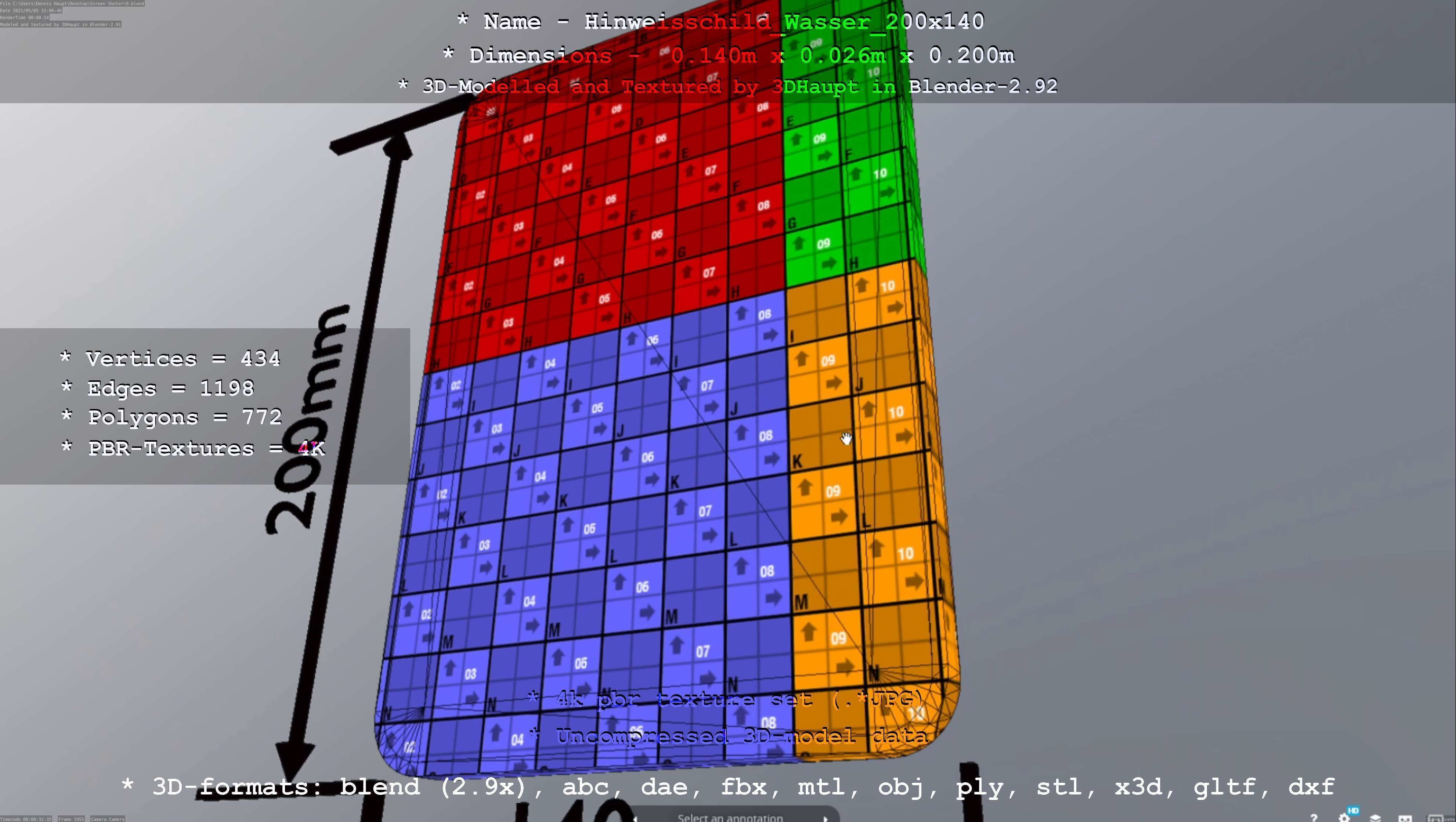 Hinweisschild Wasser 200x140mm Low-poly 3D model_117