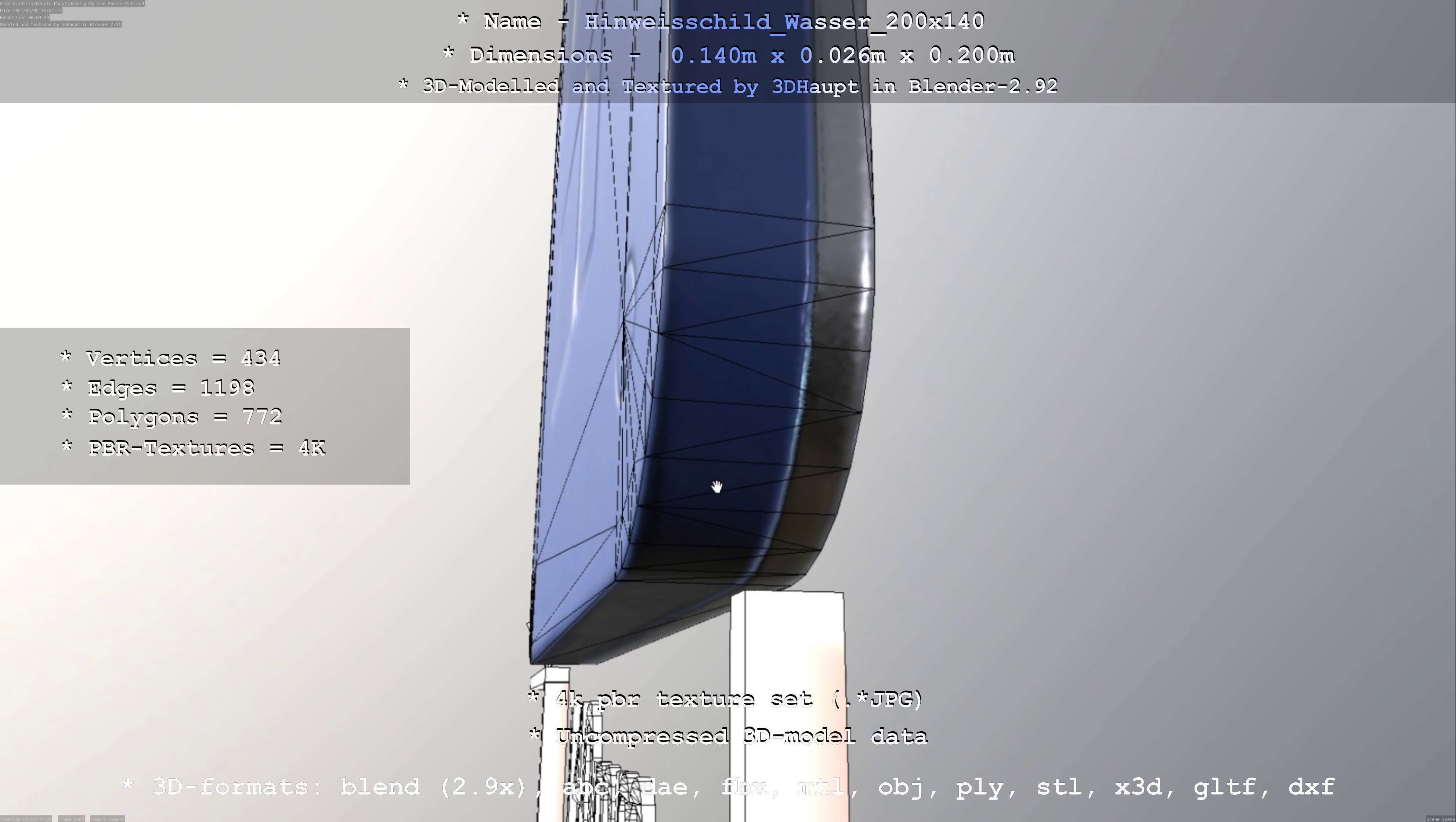 Hinweisschild Wasser 200x140mm Low-poly 3D model_56