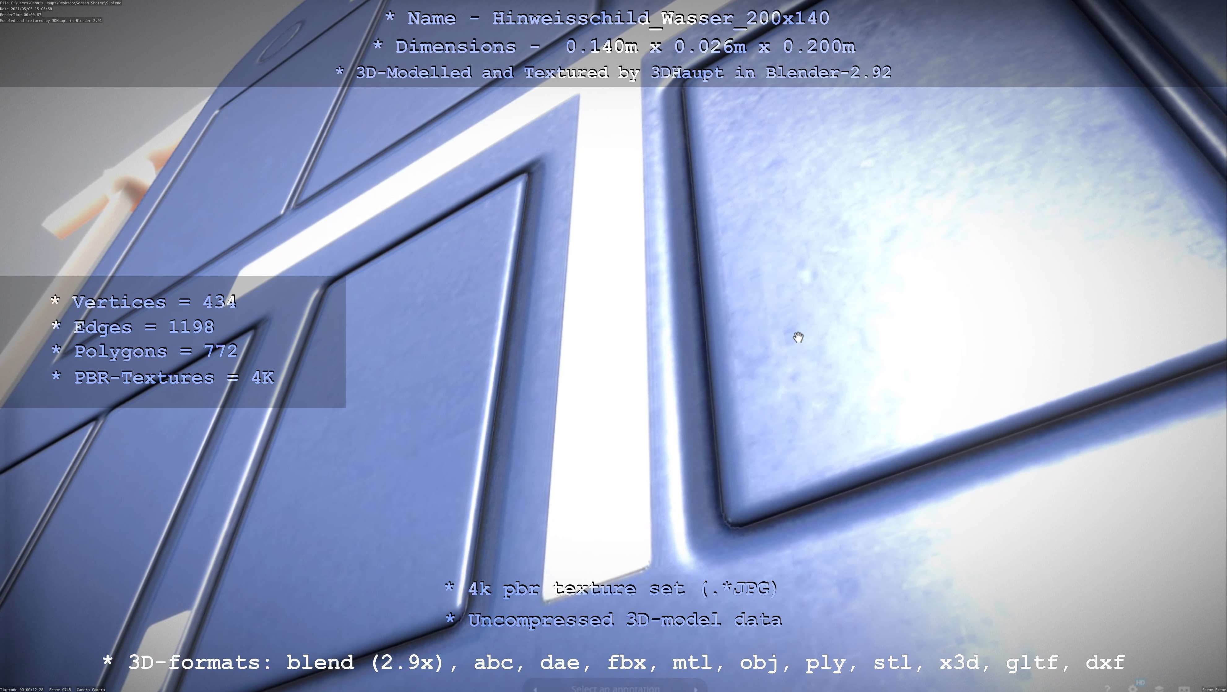 Hinweisschild Wasser 200x140mm Low-poly 3D model_24