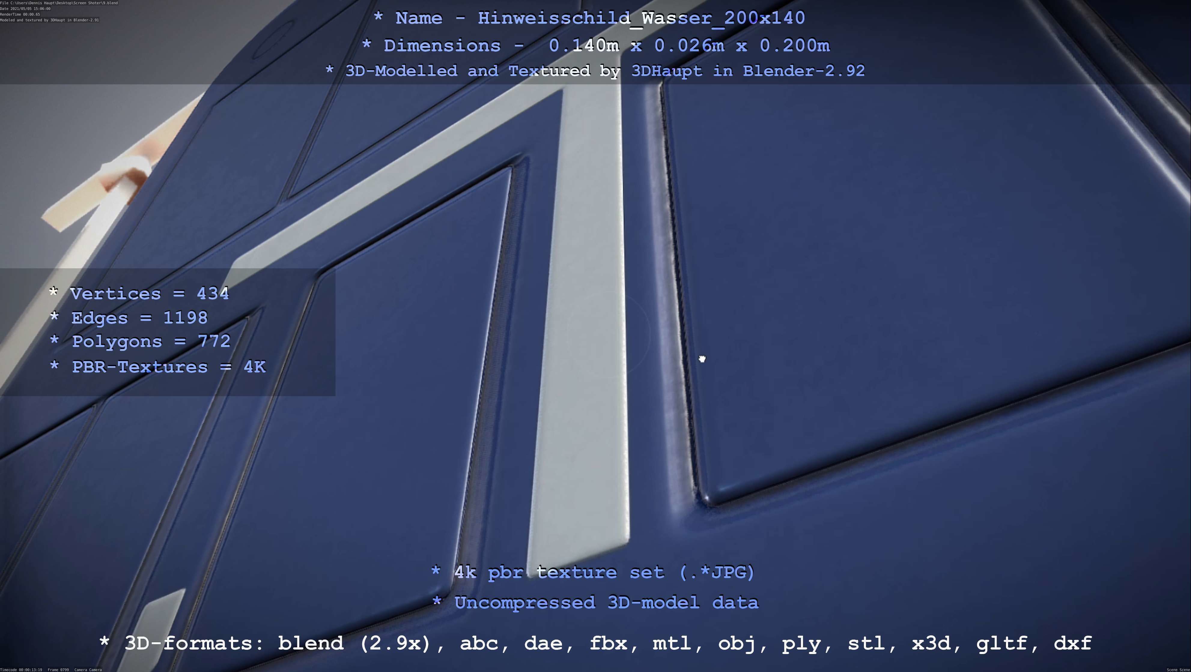 Hinweisschild Wasser 200x140mm Low-poly 3D model_90