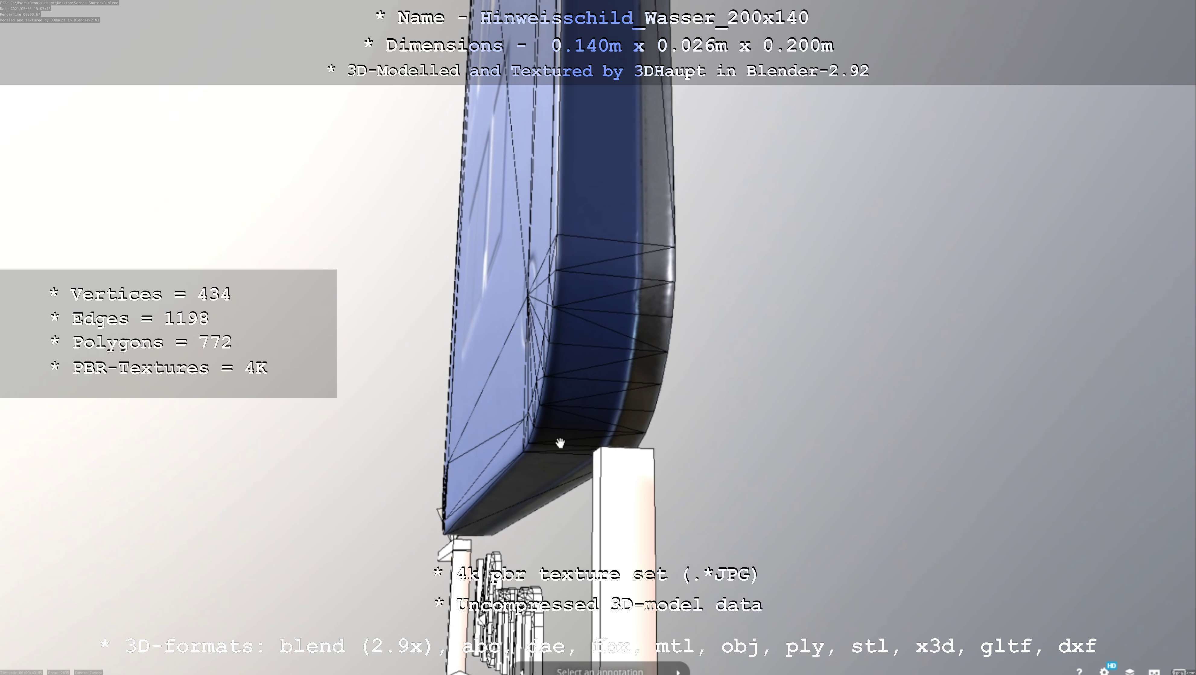 Hinweisschild Wasser 200x140mm Low-poly 3D model_54