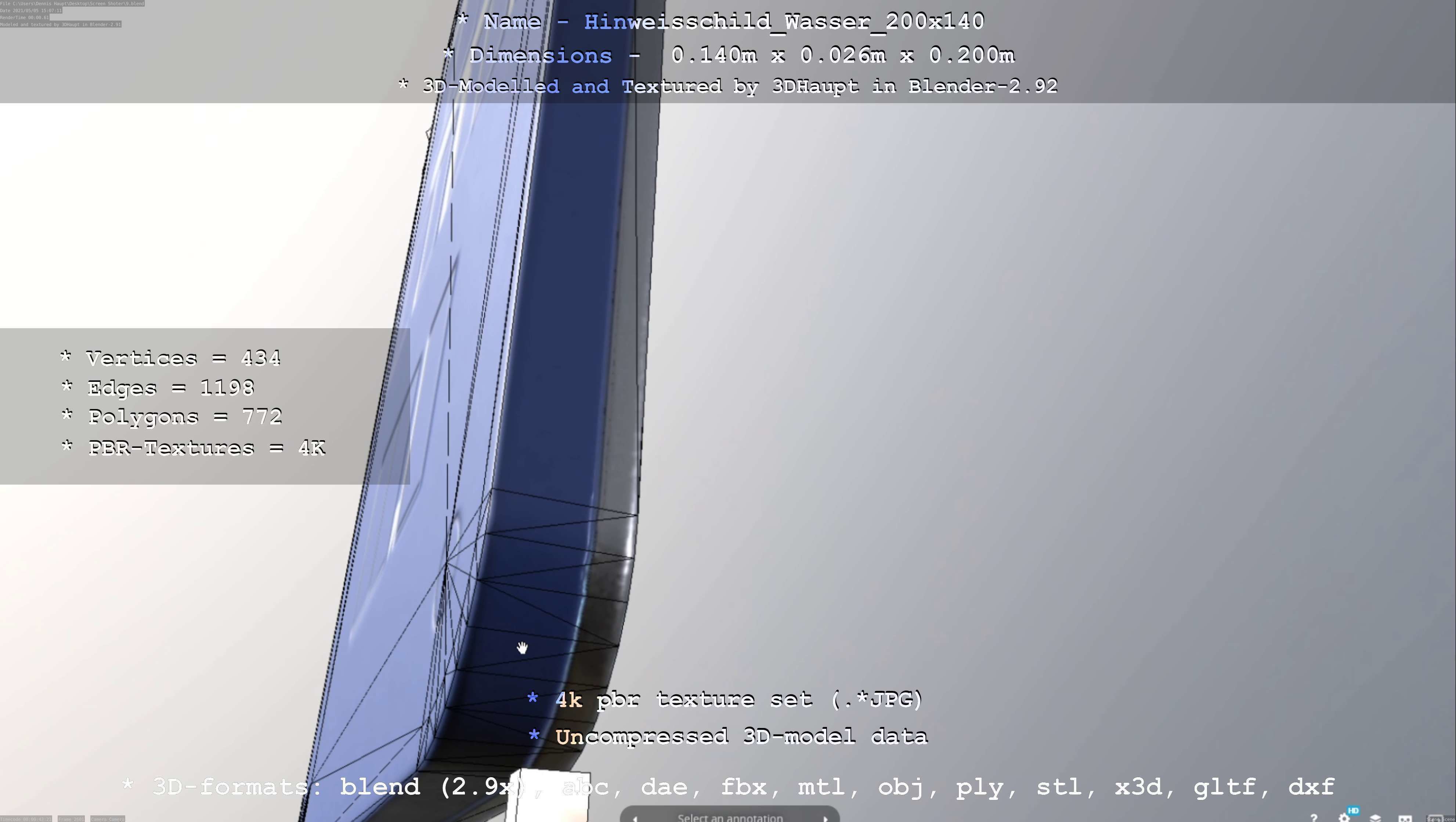 Hinweisschild Wasser 200x140mm Low-poly 3D model_52