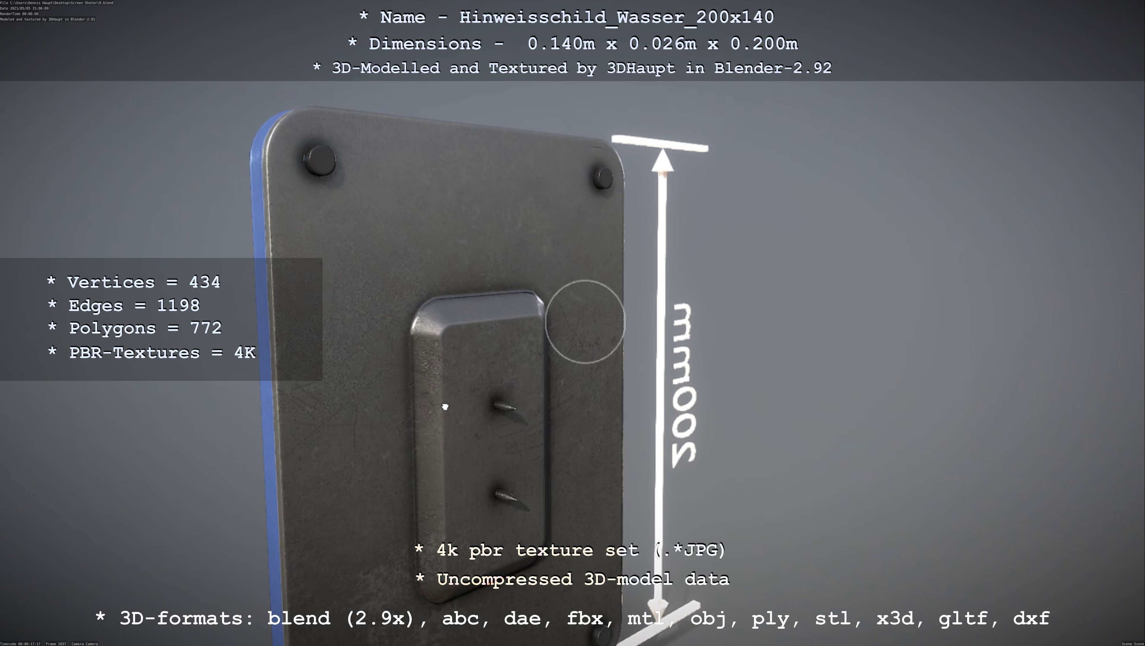 Hinweisschild Wasser 200x140mm Low-poly 3D model_27