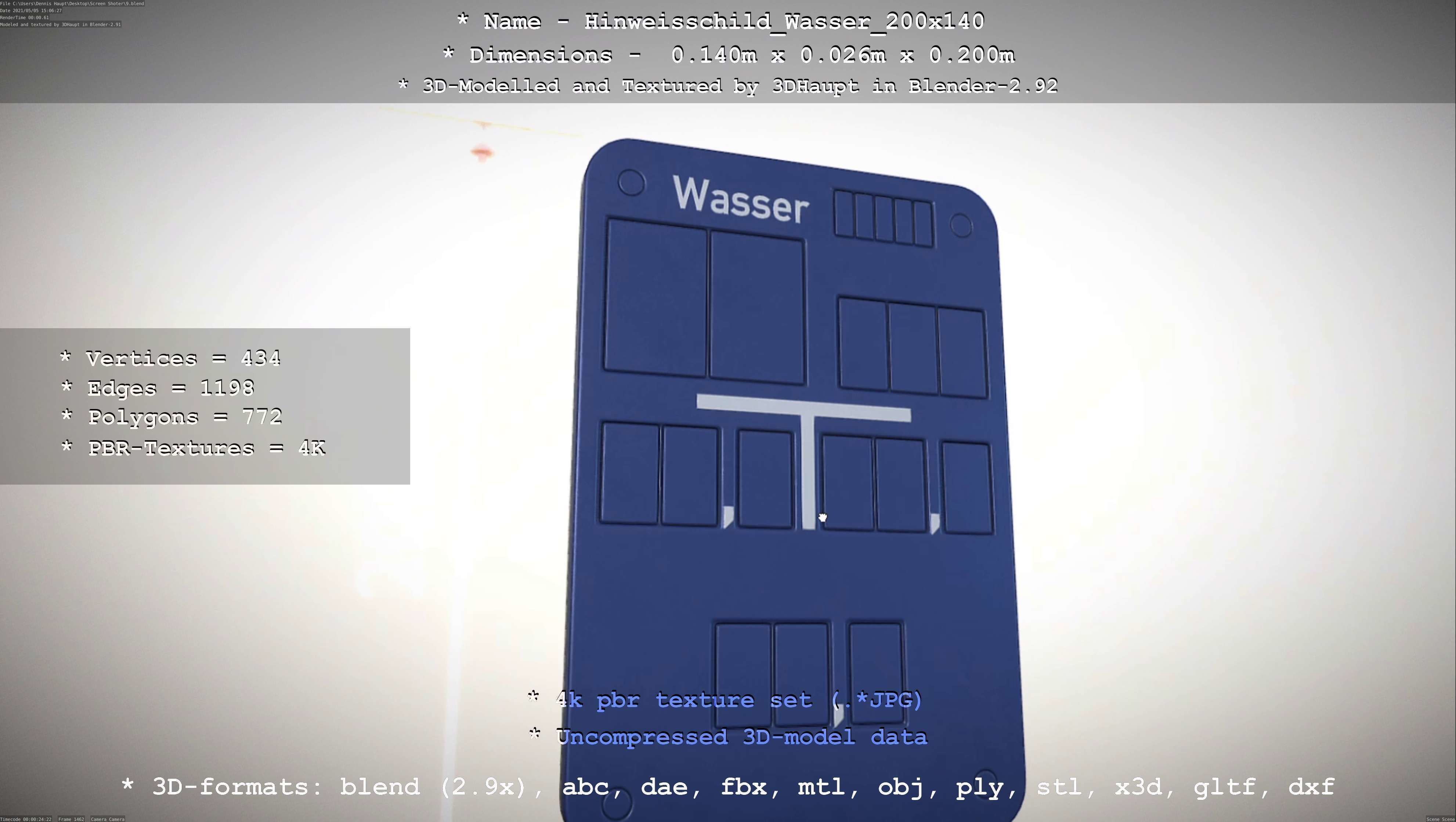 Hinweisschild Wasser 200x140mm Low-poly 3D model_112