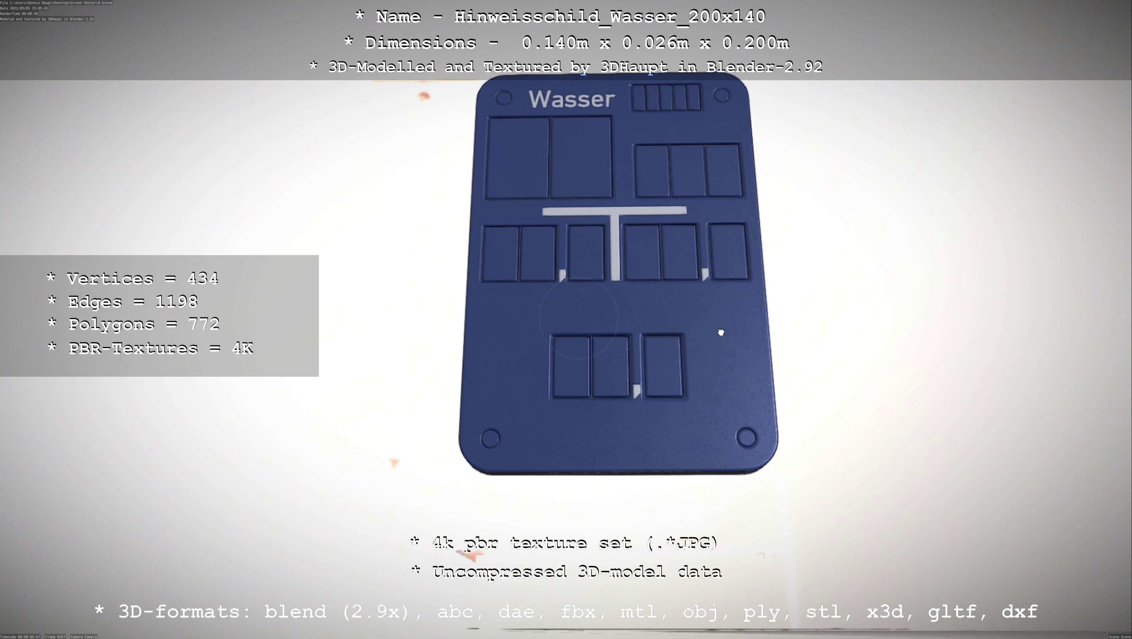 Hinweisschild Wasser 200x140mm Low-poly 3D model_74