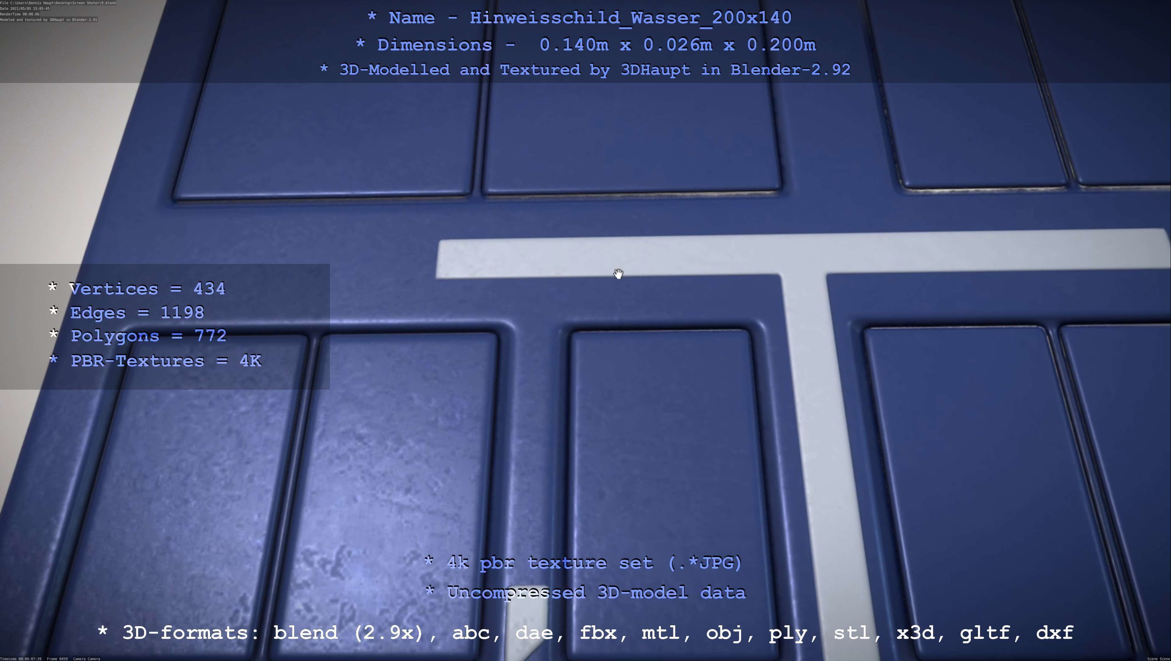 Hinweisschild Wasser 200x140mm Low-poly 3D model_13