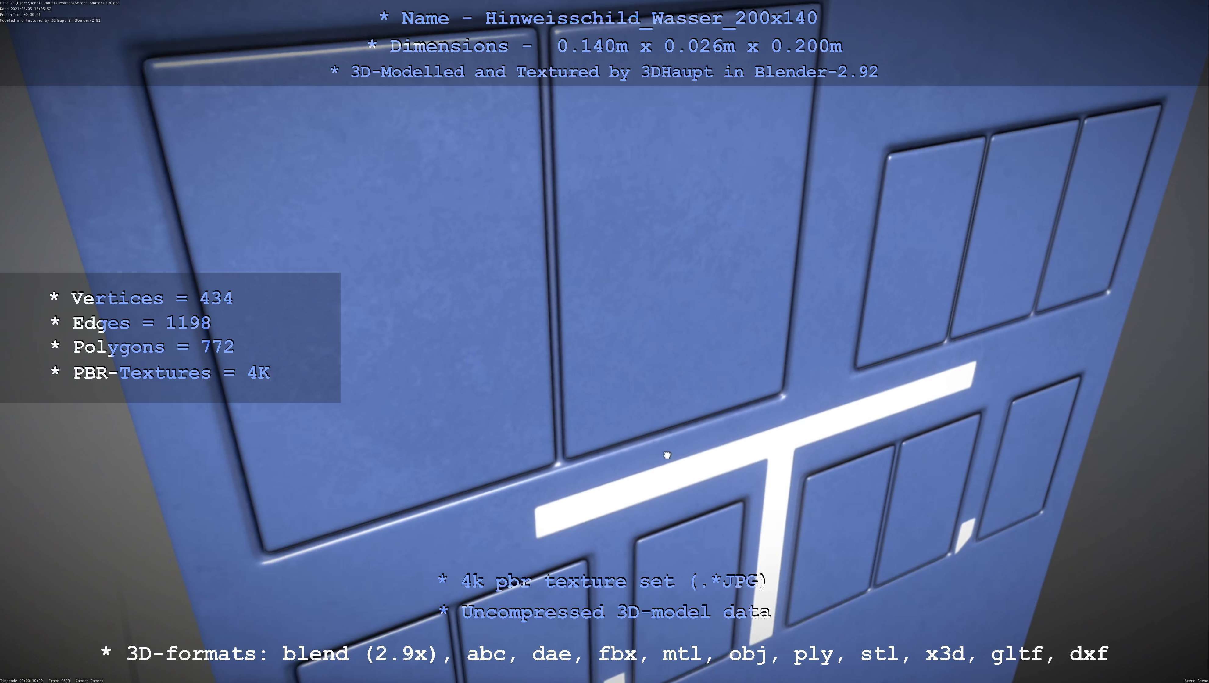 Hinweisschild Wasser 200x140mm Low-poly 3D model_81