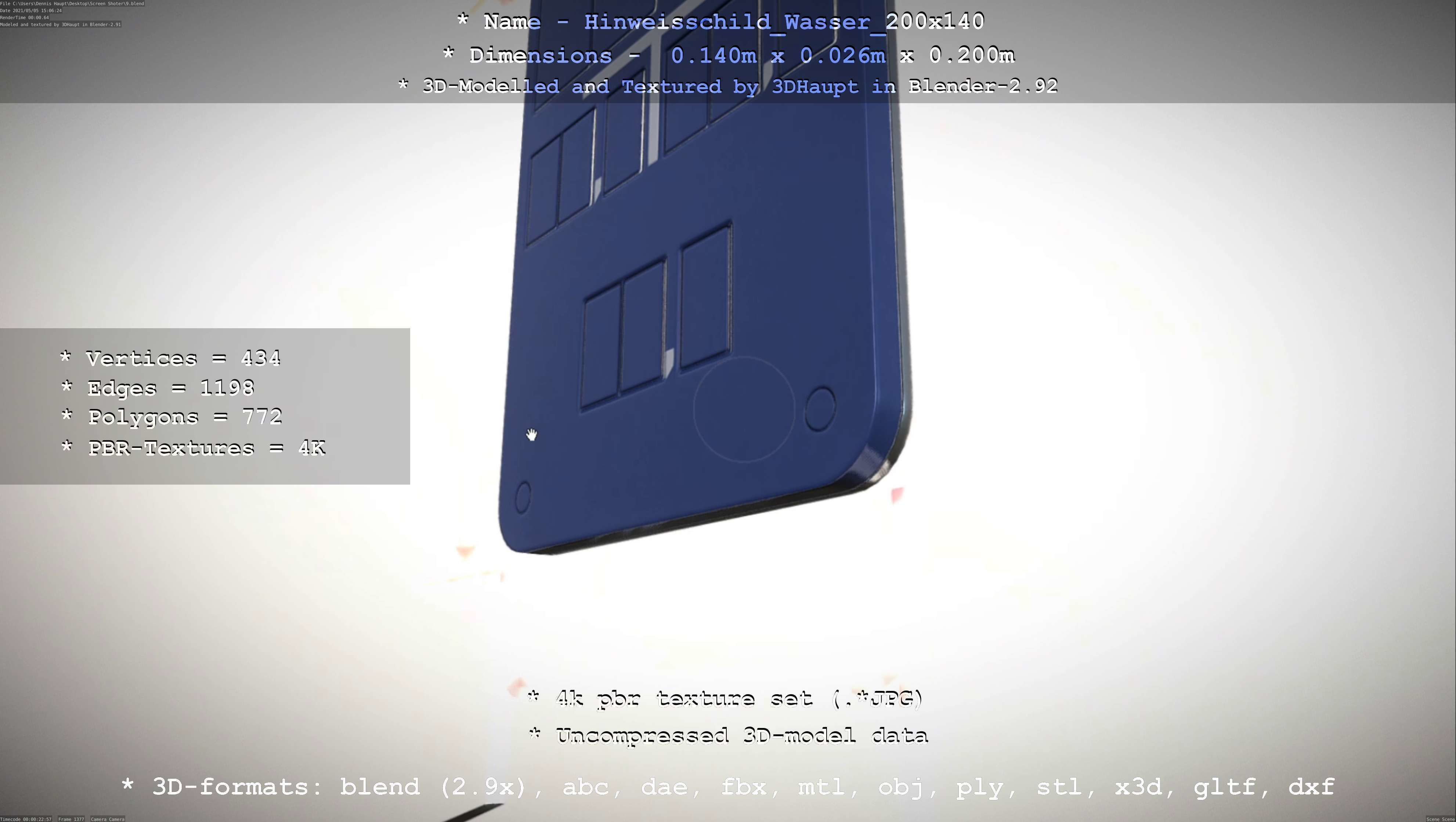 Hinweisschild Wasser 200x140mm Low-poly 3D model_108