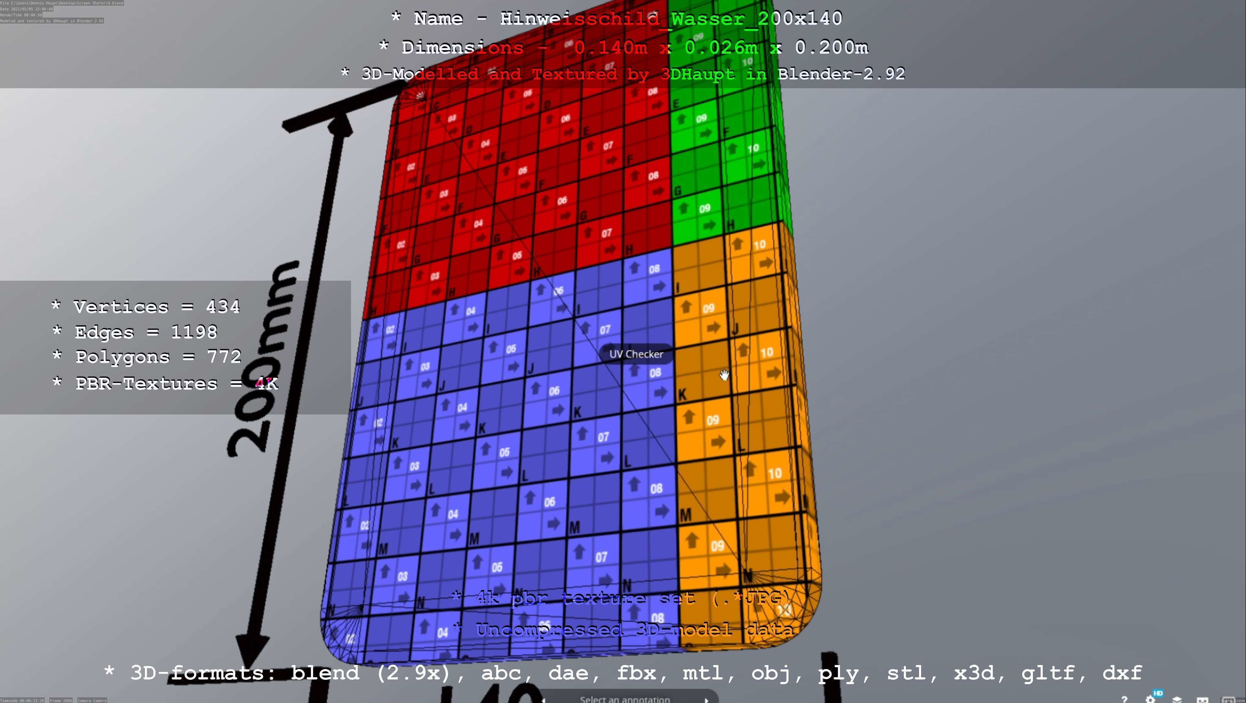 Hinweisschild Wasser 200x140mm Low-poly 3D model_32